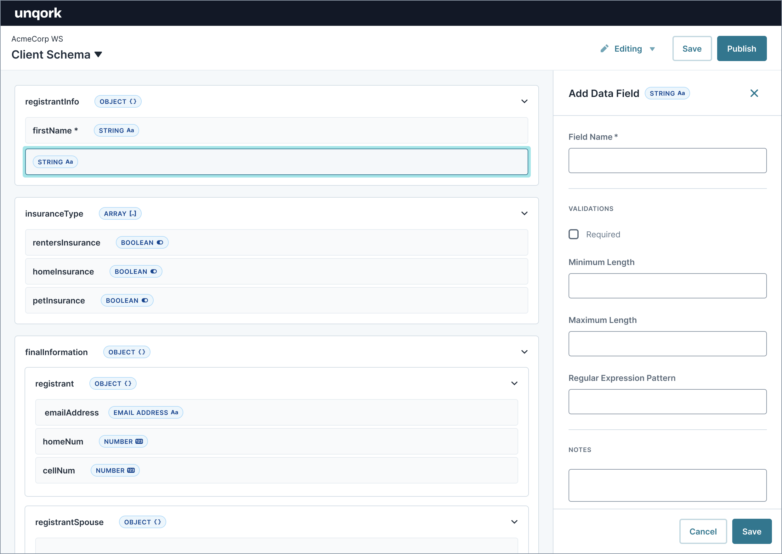 schema fields validations